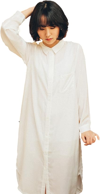 Amazon クイーンスクエア Queen Square レディース トップス ロングシャツ シャツワンピース ロングワンピースレディー ホワイト シャツ ワンピ 白 M ワンピース チュニック 通販