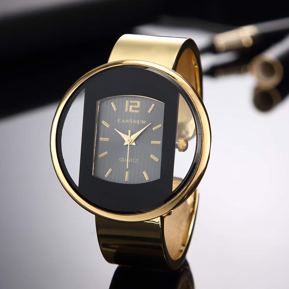 Weicam Women Creative Watches Cuff Bangle Bracelet Analog Quartz Wrist Watches (Gold)