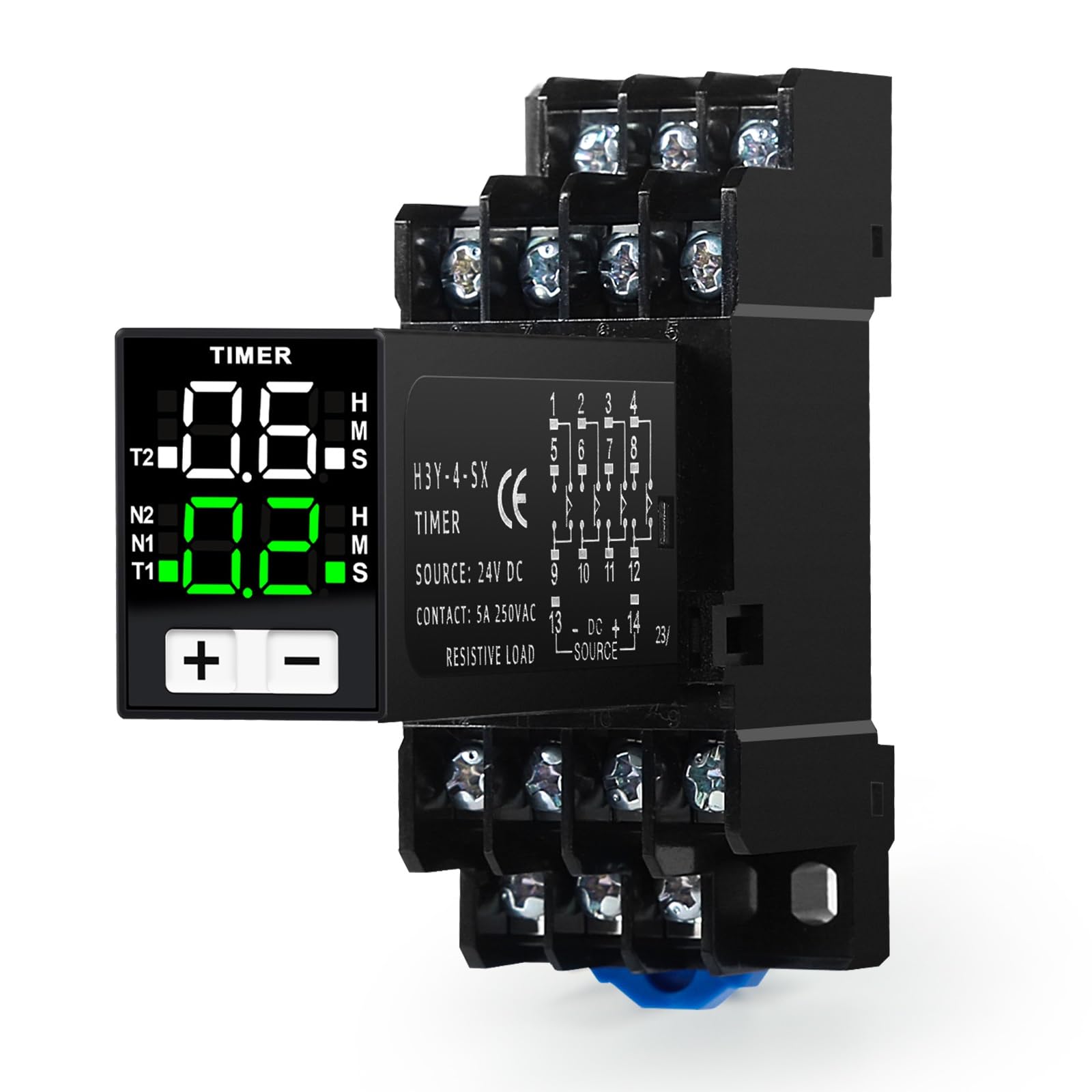 Jadeshay Digital Time Relay, Multifunctional Time Delay Relay 4NO 4NC 0.1S-99H Cycle Time Control Delayer with Base Socket for Electrical Equipment (Size : DC24V)