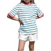 RoseSeek Girl's Striped T Shirt Short Sleeve Crew Neck Classic Tee Tops Casual Summer Top