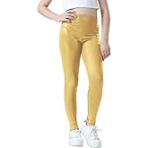 Jinhiteam Girls Metallic Active Leggings Size 4-14 Years Shiny Sparkly Mystique Stretch Ankle Length for Kids Youth Teen