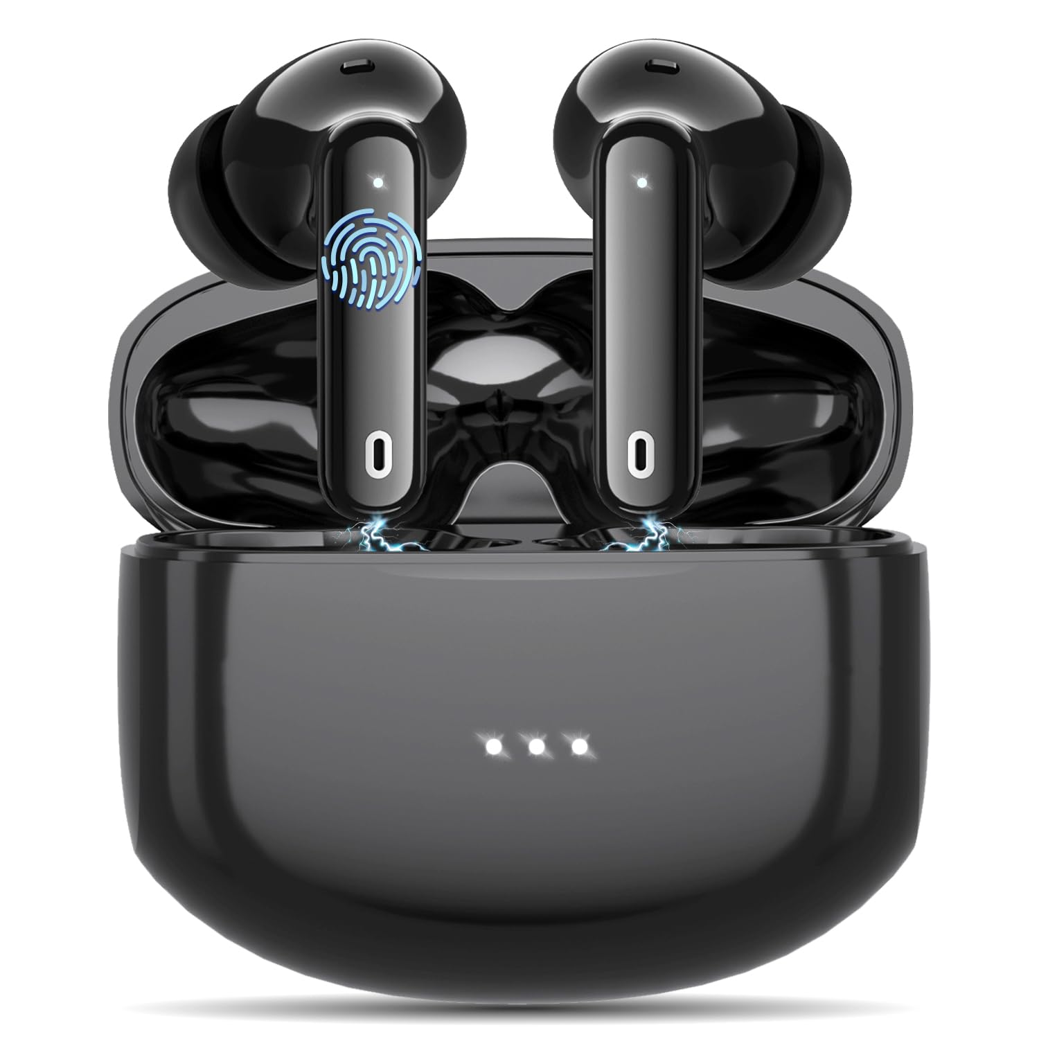 SURGE Wireless Earbuds, 2025 Bluetooth 5.3 Headphones with Quad Mic Noise Cancelling, Touch Control, Deep Bass Stereo Sound Mini Ear buds, 50H Playtime, IPX5 Waterproof Earphones In Ear, USB-C, Black