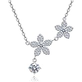 IEICOAN Moissanite Flower Necklace for Women 925 Sterling Silver Double Delicate Flower Design Sparkling Moissanite Accents Elegant & Versatile for Daily Wear