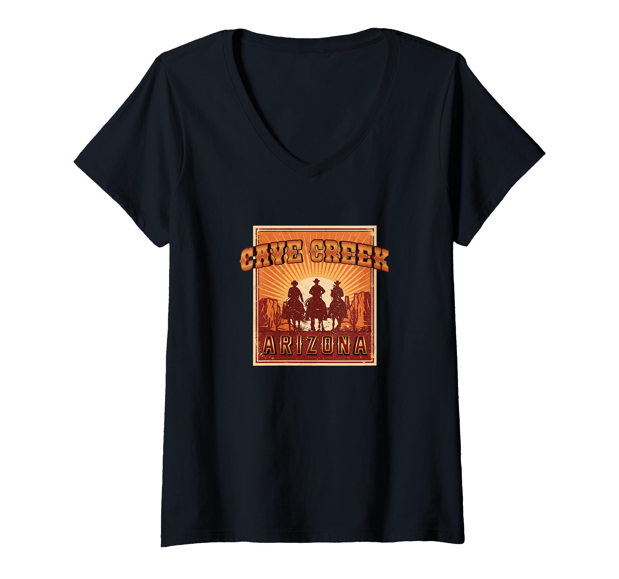 Womens Cave Creek Arizona Old West Desert Sunset Cowboys Souvenir V-Neck T-Shirt