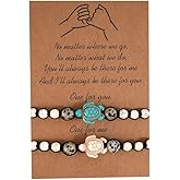 Pingyongchang 8mm Vintage Turquoise Sea Turtle Bracelet,Bohemian Turquoise Natutal Stone Bracelet Adjustable Hand Woven Bead Strand Bracelet with Card for Women Men