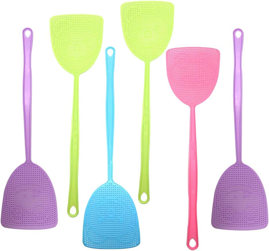 Fly Swatter, 6 Pack Manual Pest Control Colorful Plastic with 17.5'' Durable Long Handle House Wife Helper (6 Pack)