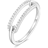 Monkton 1.5mm S925 Sterling Silver Engagement Ring for Women Dainty Cubic Zirconia Eternity Wedding Band Pave Paperclip CZ Stackable Ring Size 4-10