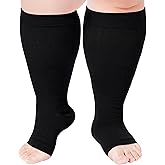 Ancrina Toeless Plus Size Compression Socks for Women Open Toe Wide Calf Compression Socks Support Socks