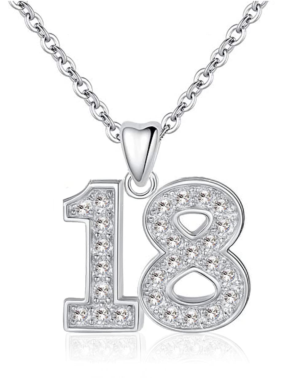 LSDesigns 18th Necklace Pendant & Chain 925 Sterling Silver Decorated with Sparkling Clear Crystals 18 Birthday Women Her Girls - Gift box