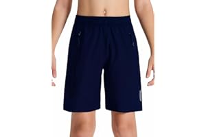 DEVOROPA Boys Running Shorts Lightweight Gym Sports Quick Dry Athletic Shorts for Youth Kids Hiking Shorts Zipper Pockets