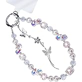 CCSmall Beaded Phone Wrist Strap Chain, Detachable Butterfly Crystal Bracelet Lanyard Phone Charms Hands-Free Wristlet for Women SHD Rose Gold