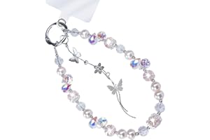 CCSmall Beaded Phone Wrist Strap, Detachable Butterfly Crystal Bracelet Lanyard Phone Charms Hands-Free Wristlet for for Wome