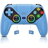 Dinosoo RGB Wireless Controller for PS5/PlayStation 5 PC, Bluetooth Controller with Turbo, Macro, Dynamic Vibration, 6-Axis Motion Control, 3.5mm Audio Jack, 1000mAh Battery, Speaker - Blue