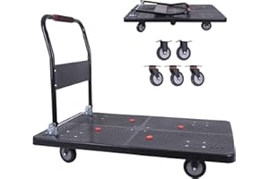 Dawot 1320lbs Foldable Platform Truck Dolly with Swivel Wheels, Heavy Duty Moving Platform Hand Truck, Moving Flatbed Cart Push Cart Platform Dolly Cart for Groceries, Warehouse(43.31" x 25.51" Black)