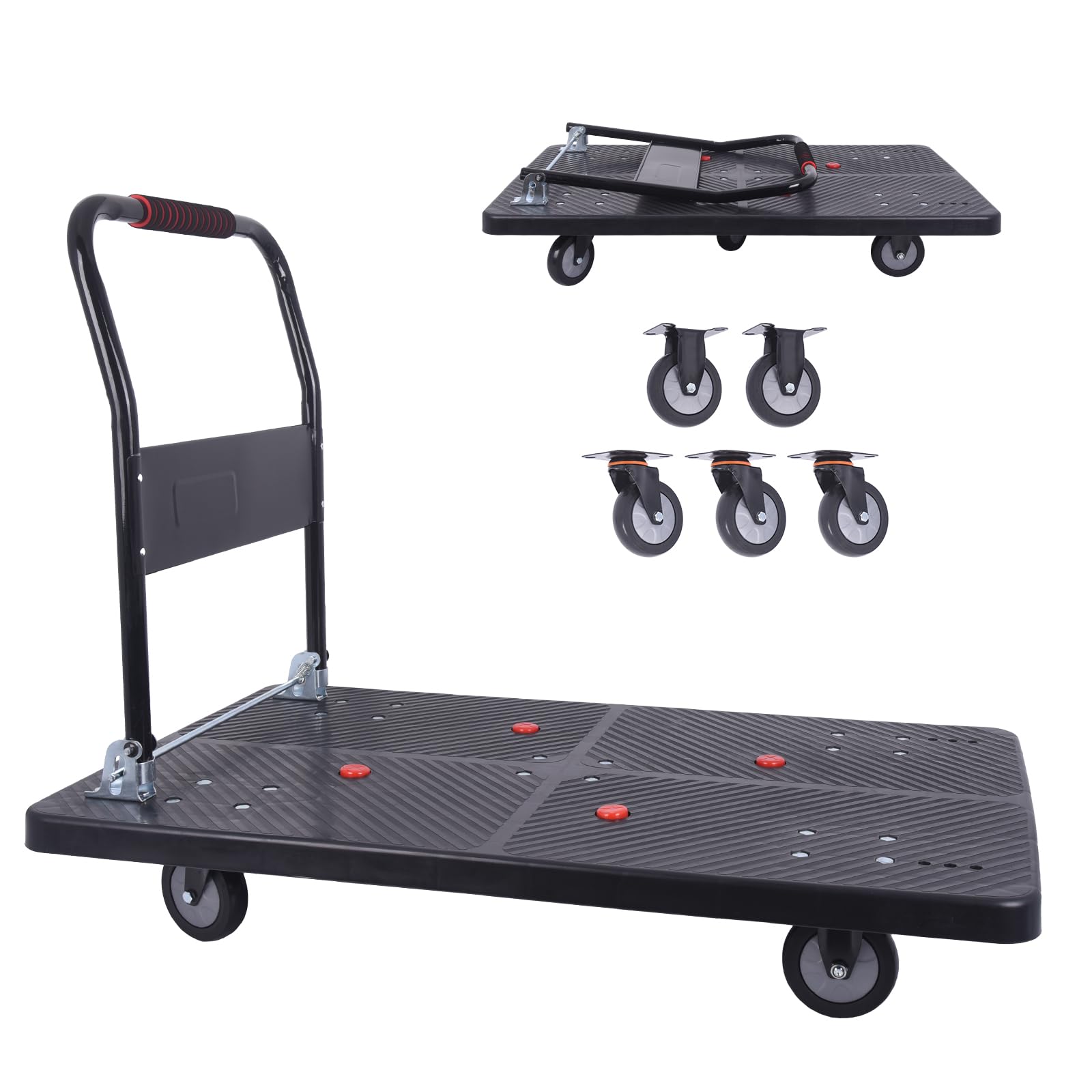 Photo 1 of ** LOOSE HARDWARE**
Dawot 1320lbs Foldable Platform Truck Dolly with Swivel Wheels, Heavy Duty Moving Platform Hand Truck, Moving Flatbed Cart Push Cart Platform Dolly Cart for Groceries, Warehouse(43.31" x 25.51" Black)