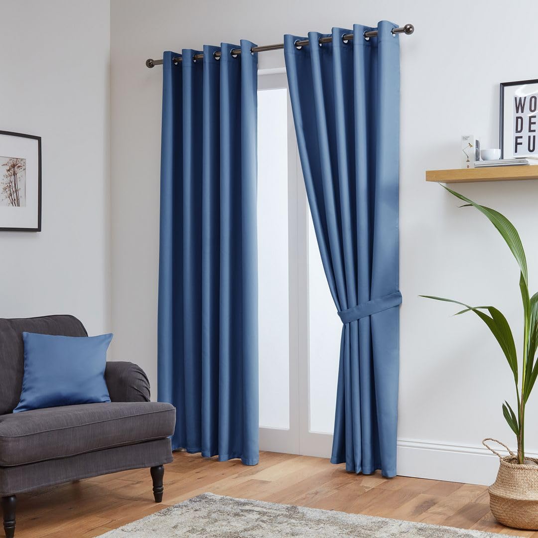John Aird Blackout Curtains Thermal Energy Saving Eyelet Curtains for Bedroom & Living Room Including Tie Backs (Blue, W 46" x L 54" (2 Panels)