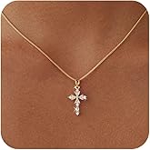 BBV Cross Necklace for Women Dainty Gold Plated O-Link Chain with CZ Heart Cross Pendant Non-Tarnish Trendy Minimalist Choker Necklace Easter Christian Baptism Faith Jewelry Gift
