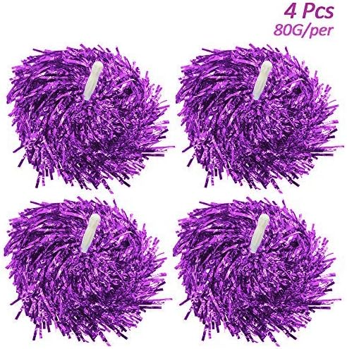 Creatiee 4Pcs Premium Cheerleading Pom Poms, 2Pairs Hand Flowers Cheerleader Pompoms for Sports Cheers Ball Dance Fancy Dress Night Party(Each is 80g)