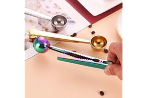 Coffee Scoop with Sealing Clip Stainless Steel Measuring Spoon - 7.1"L x 1.2"W，Iridescent