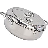 304 Stainless Steel Frying Pot - Temperature Controllable Mini Cooking Fryer with Thermometer for Kitchen(Stainless steel col