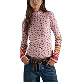 calbatic Women Waffle Knit Floral Cuffs Long Sleeve T Shirt Flower Print Crew Neck Loose Fit Top Casual Fall Tee Top