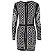 Miss ord Women's Sequin Long Sleeve Bodycon Cocktail Dress Rhinestone Studded Party Mini Club Dress with Zipper Black