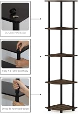 Furinno TURN-N-TUBE Corner Shelf 5-Tier Walnut 29.5W x 146.6H cm view 6