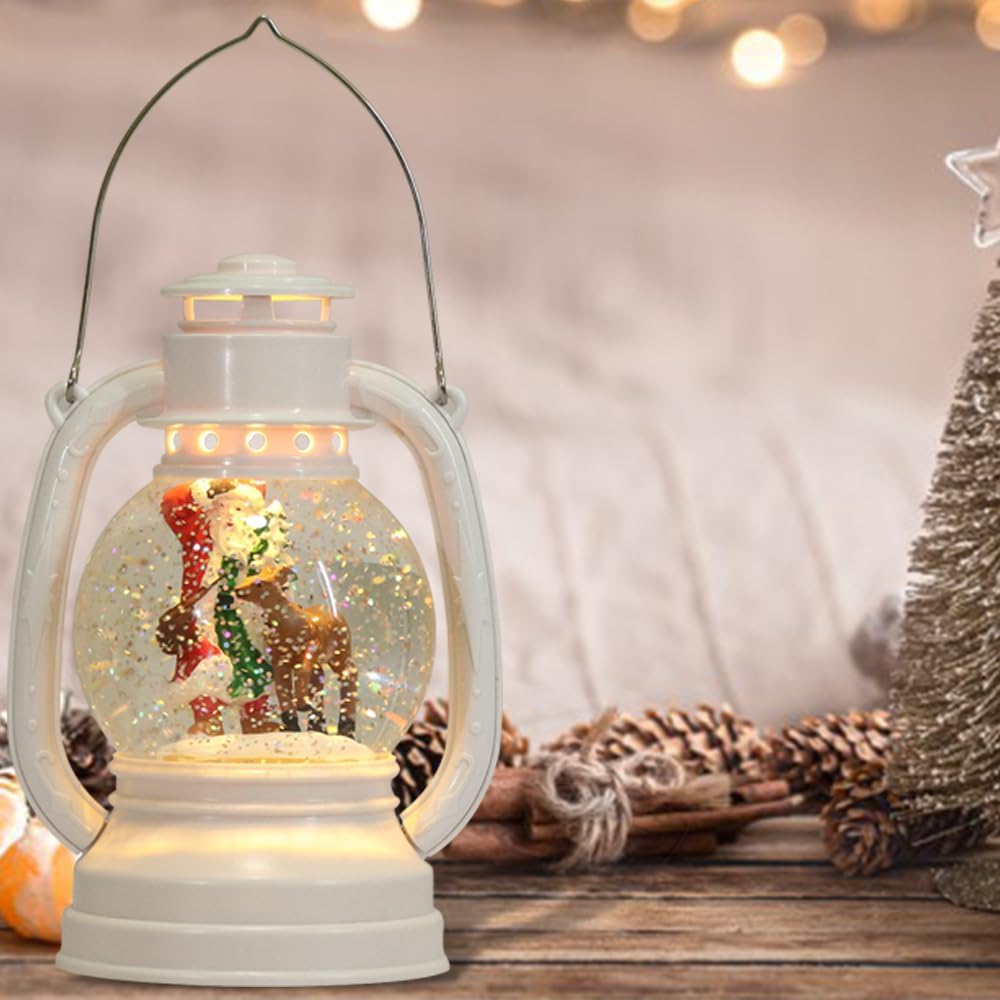 Snow Globes - Wondise Christmas Snow Globe Lantern with 6 Hour Timer, Battery Operated Glitter and Water Swirling Santa for Thanksgiving Christmas Decoration Gifts