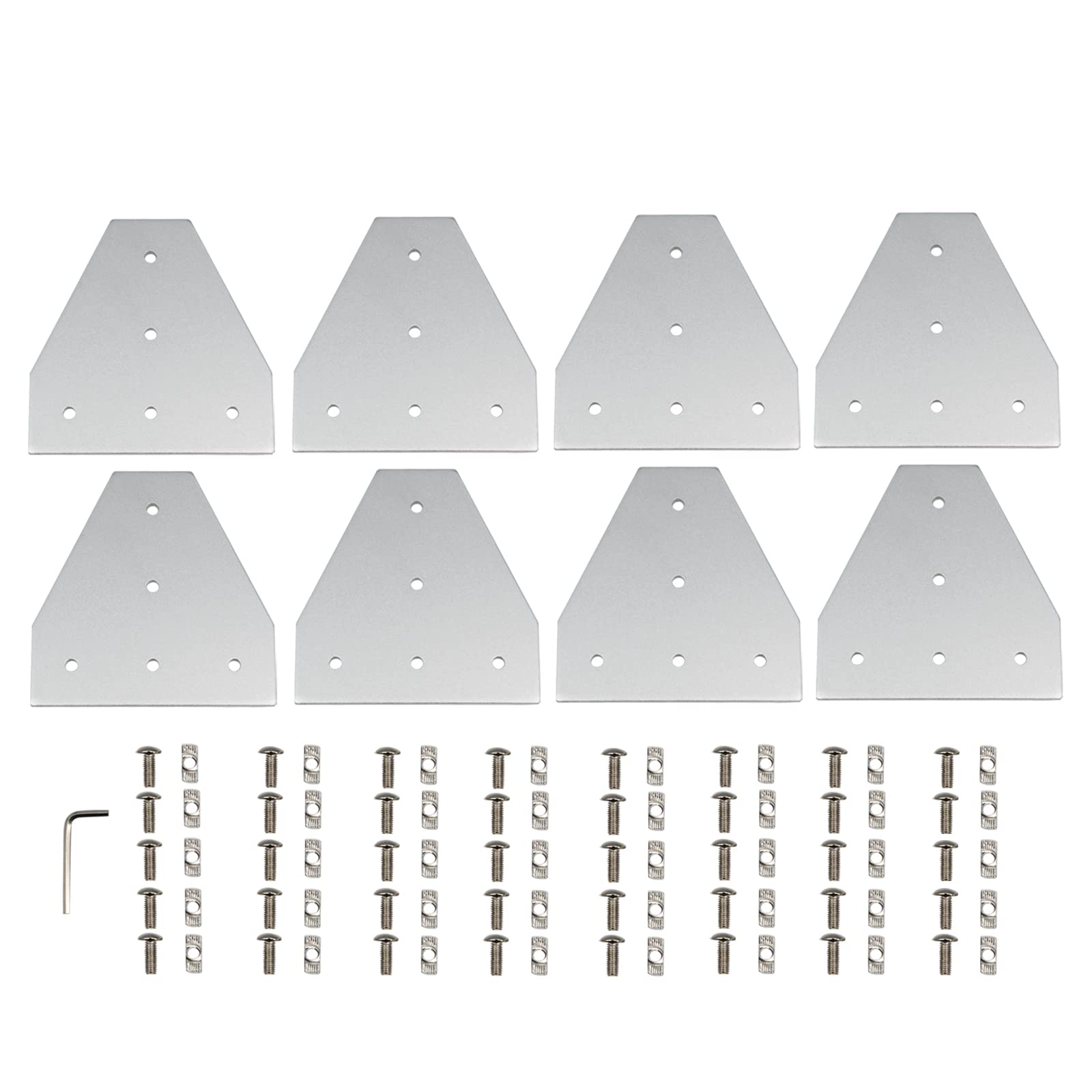 Zeberoxyz 8PCS/Kit Silver T Shape Corner Bracket Plate with Screws and T-Nuts, 5-Hole 90 Degree Joint Board Plate for 4040 Series Aluminum Profile 3D Printer Frame (4040 Series Silver-T with Nut)