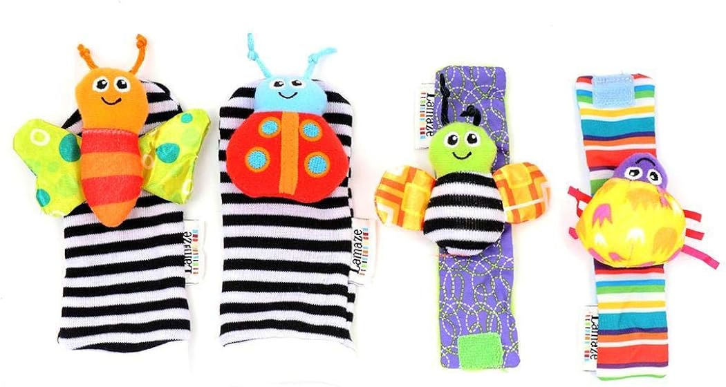 baby socks with toys on them