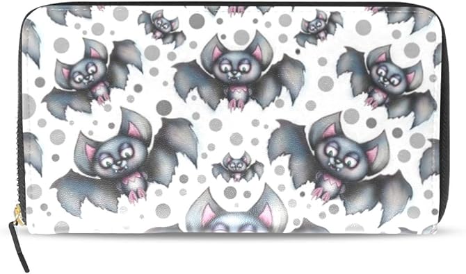 Amazon 長財布 不気味なかわいいコウモリ柄 財布 メンズ レザー ラウンドファスナー レディース カード収納 コインケース 男女兼用 ロングウォレット レディースバッグ 財布