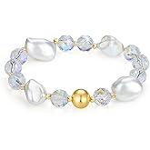 Handmade Original Jewelry 8-14MM Baroque Shell Pearls Multicolor Crystal Stretch Bracelet for Women - Valentine's Day Gift