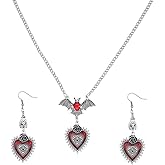 GIGB PBDK Gothic Bat Earrings Necklace Set for Women Halloween Punk Heart Flower Large Bat Dangle Earrings Dark Vintage Vampire Choker Costume Party Accessories