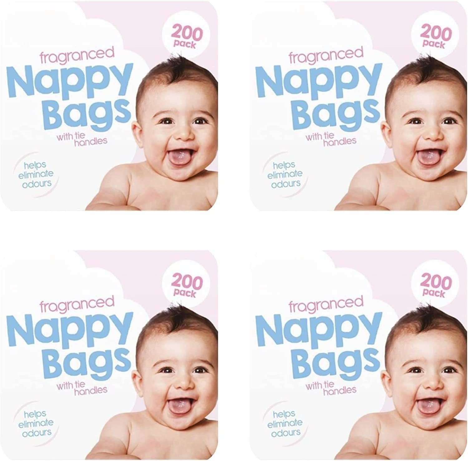 FAQRAH Baby Disposable Diaper Sacks Bags Dispenser Nappy Disposal Bags Easy-Tie for Travel - 4 x 200 Pack (800 in Total)