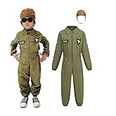 Kosgraiy Kid Fighter Pilot Costume,Flight Suit Military For Boy And Girl,Maverick Costume Kid Halloween