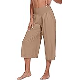 WiWi Women's Wide Leg Capri Pants Viscose from Bamboo Palazzo Lounge Bottoms with Pockets High Waist Pajama Bottom S-XXL