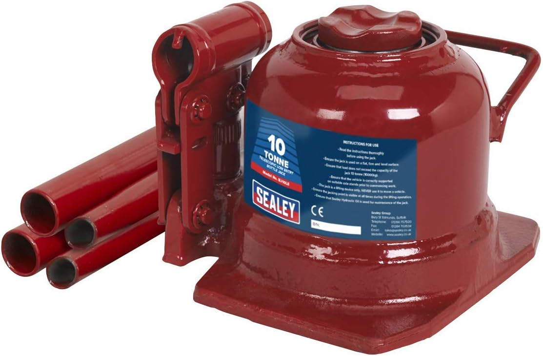 Sealey Bj10Le Bottle Jack 10Tonne Low Entry Telescopic, White, 183mm x 197mm x 149mm