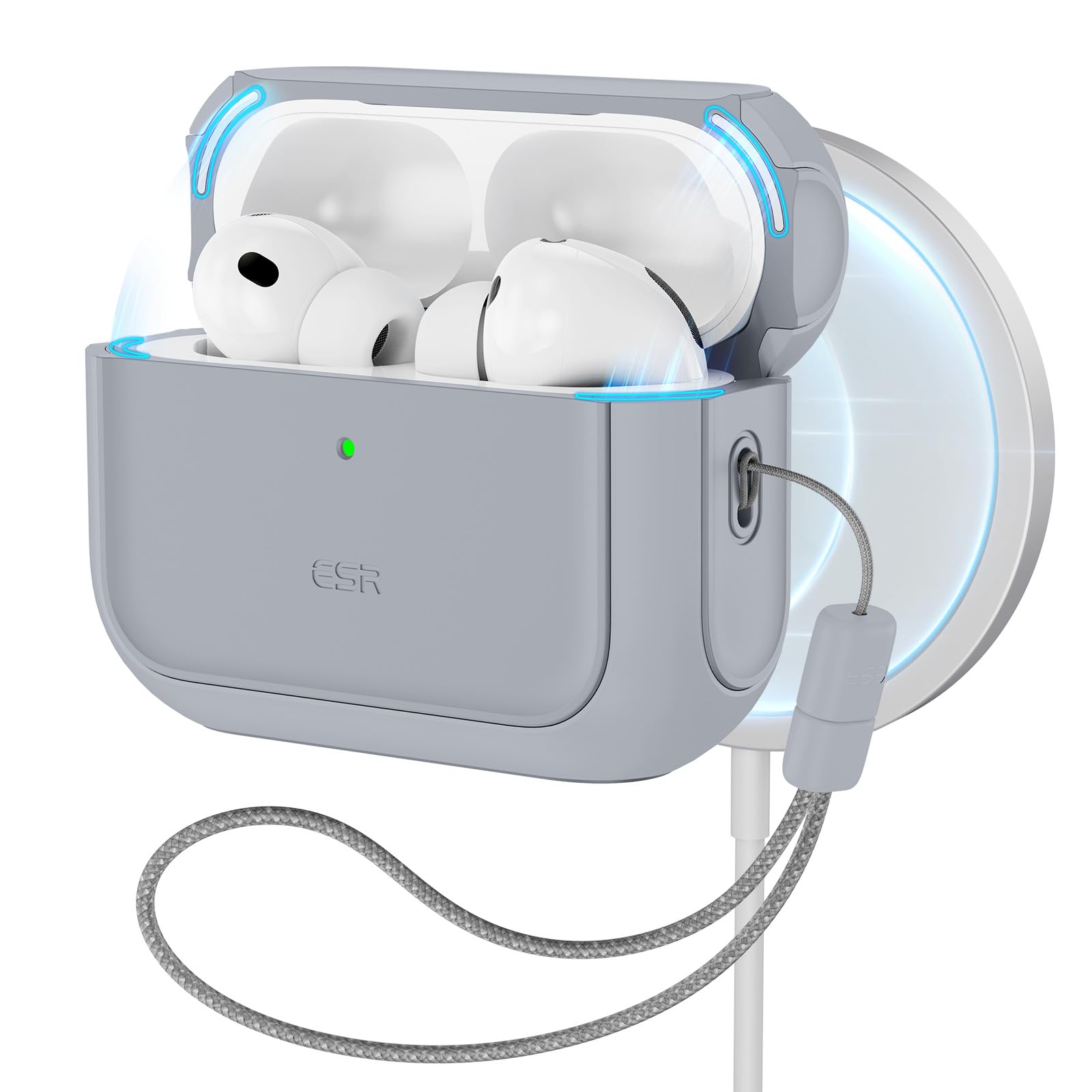 Photo 1 of ESR for AirPods Pro 3 Case, Compatible with AirPods Pro 3rd Generation Case (2025), Compatible with MagSafe, Full Drop Protection Cover with Lanyard, Gray