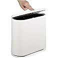 KLGO 2.4 Gallon Slim Plastic Trash Can Wastebasket,10 Liter Rectangular Double Barrel Garbage Container Bin for Bathroom,Bedroom, Kitchen and Office,Removable Liner Bucket,White