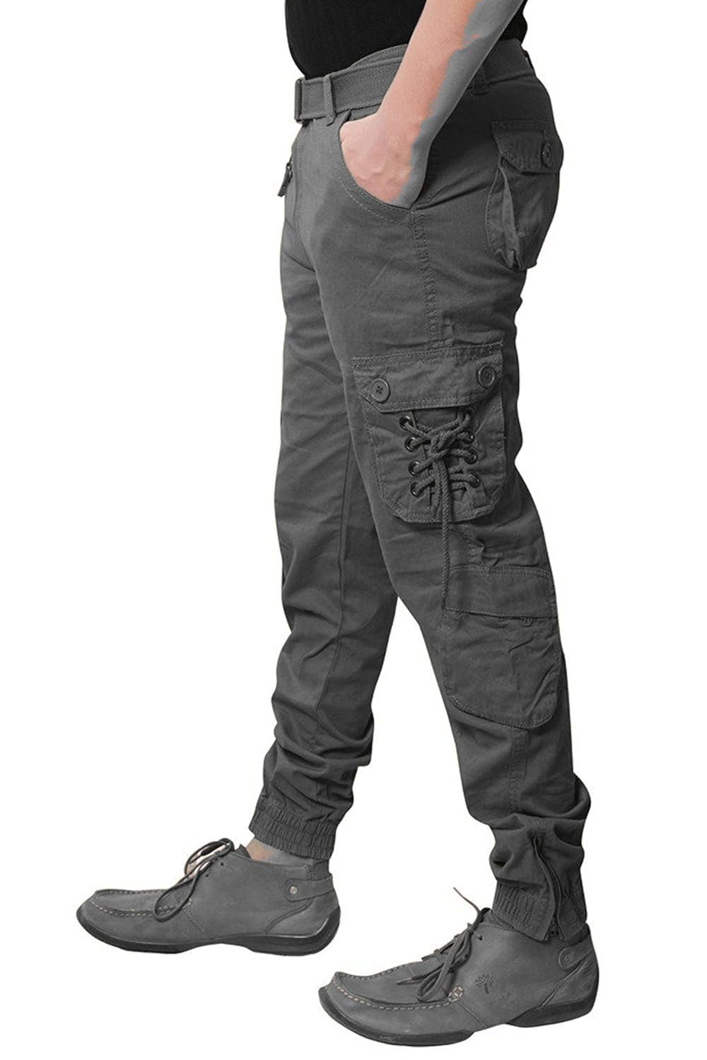 zacharias men's casual cargo jogger pants dark grey