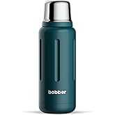 BOBBER 34 oz Stainless Steel Travel Thermo Bottle for Hot and Cold Drinks – Dishwasher Safe Metal Water Bottle with Cup Lid – Keeps Hot for 48 Hours – BPA-Free, Vacuum Insulated (Deep Teal)