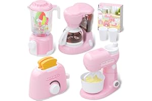 AUVNEI Kitchen Appliances Toys, Toy Kitchen Set for Kids Play Kitchen Accessories Set, Blender, Coffee Maker Machine, Mixer and Toaster. Girls Toys Ages 4-8