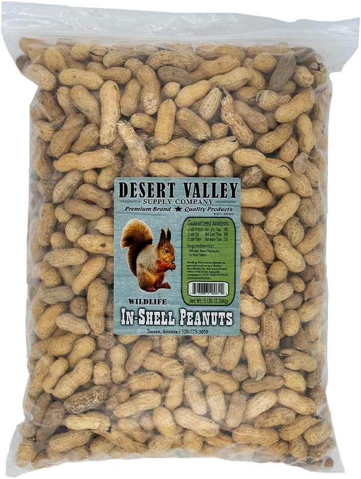 Backyard Birding & Wildlife - Desert Valley Premium in-Shell Peanuts - Wild Bird - Wildlife Food, Squirrels, Chipmunks, Cardinals, Jays & More (5-Pounds)