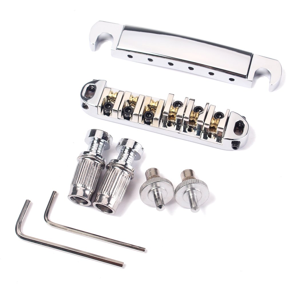 Alnicov Brass Roller Saddle Tune-O-Matic LP Guitar Bridge & Tailpiece Set Chrome