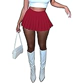 BemorRun Mini Skirt Skater A-line Pleated Skirts for Women Sexy Club Y2k Skirt Elastic Waist School Girl Skirt