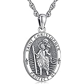 LOOVE 925 Sterling Silver St Michael/St Christopher/Virgin Mary Necklace Patron Saint Amulet Medal Jewelry for Men Women