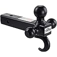 TOPTOW 64181 Trailer Receiver Hitch Tri Ball Mount with Hook Black Balls Fits for 2 inch Receiver