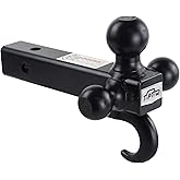 TOPTOW 64181 Trailer Receiver Hitch Tri Ball Mount with Hook Black Balls Fits for 2 inch Receiver