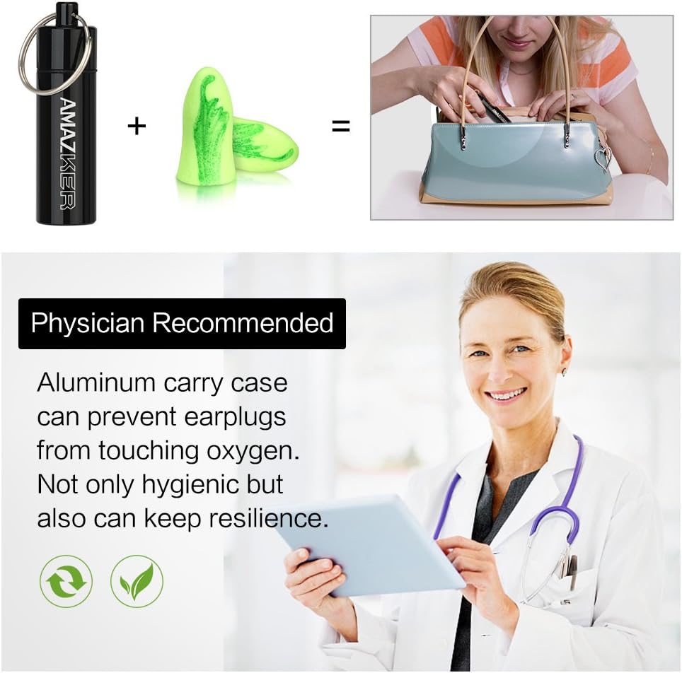 Ear Plugs AMAZKER Bell-Shaped 60 Pairs Ultra Soft Earplugs SNR-35dB Perfect for Sleeping Snoring Working Study Travel with Aluminum Carry Case No Cords Noise Reduction (AM-1006): Health & Personal Care