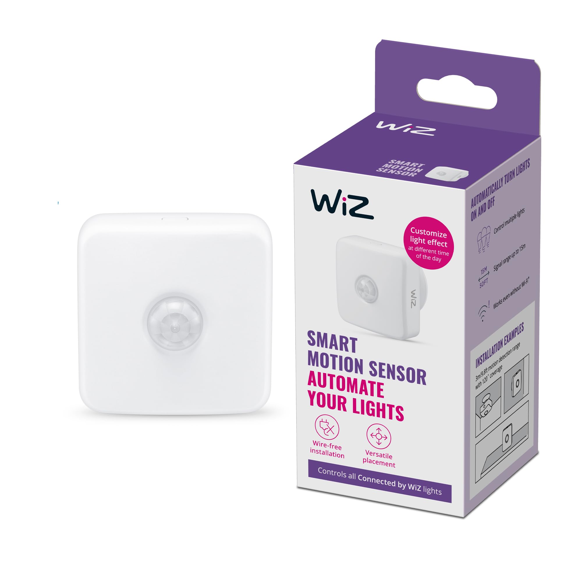 WiZ Indoor Motion Detector Wireless [White] Ultrasonic Sensor for Automatic Smart Home Lighting, Livingroom, Bedroom